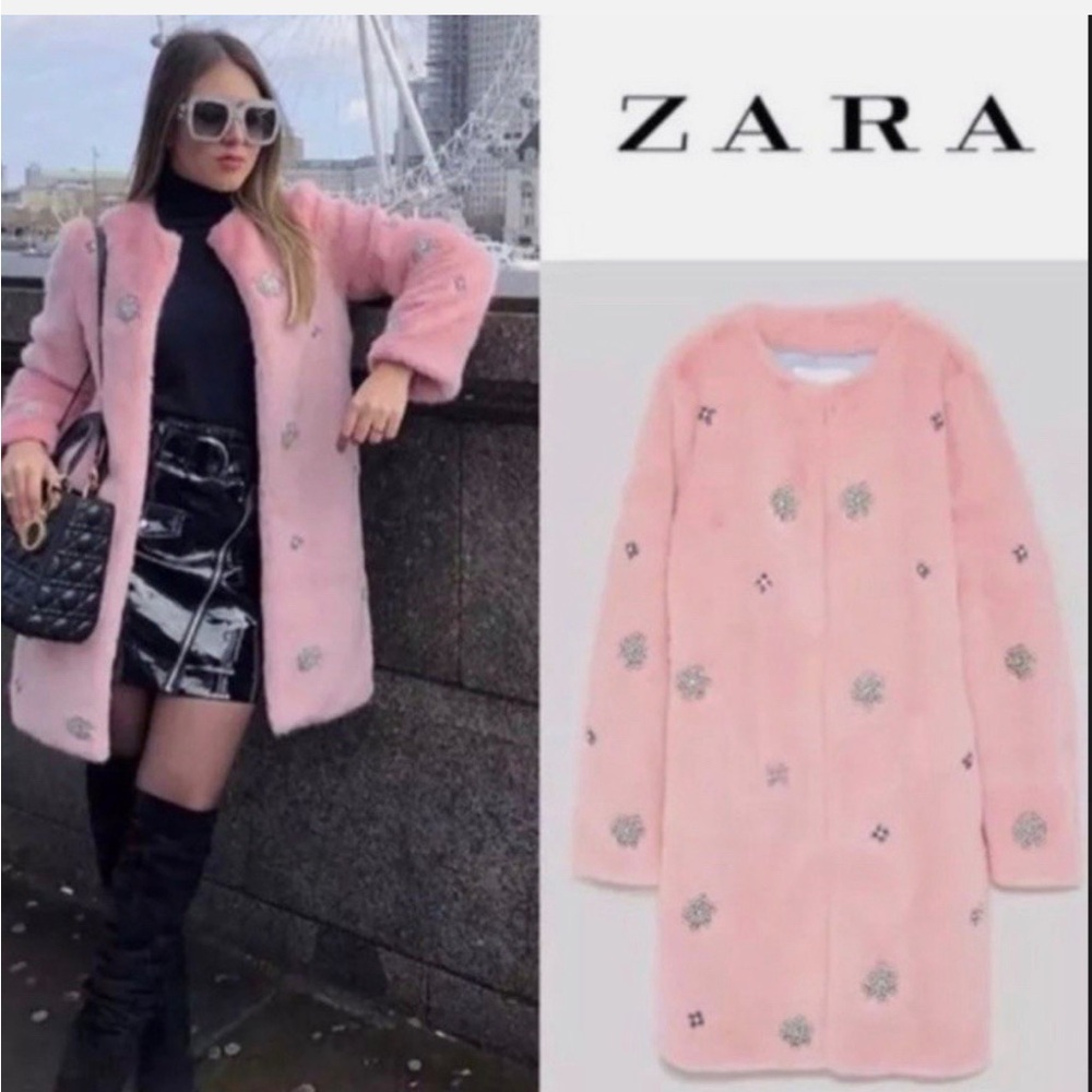 Zara Pink Fluffy Faux Fur Coat - Medium - Picture 7 of 8